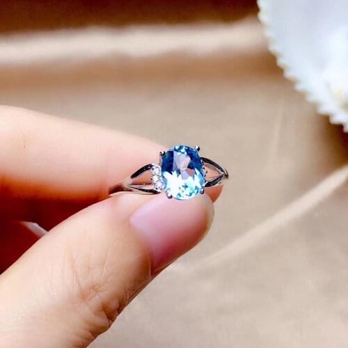 Classic simple geometry Peach Natural blue topaz gem Ring S925 Silver Natural Gemstone Ring Womens party gift fine Jewelry
