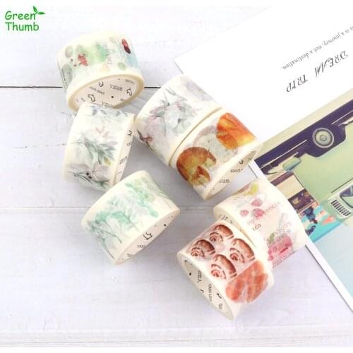 1pc 3cm*7m Color Tape Hand Tearing With Cocktail Ice Cream Toast Bread Drink Summer Plant Flower Home Gift Paper DIY Decoration