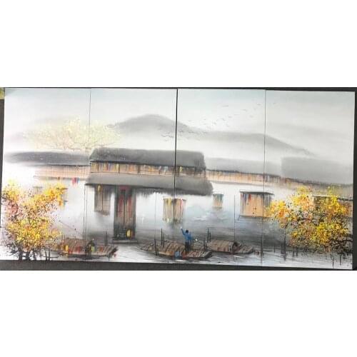 100% Hand Painted 4 pcs Modern Chinese Landscape Oil Painting on Canvas Abstract Canvas Painting Wall art Picture for Home Decor