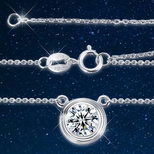 10K Au417 White Gold Women Pendant Necklaces Moissanite Diamonds Round Elegant Wedding Party Engagement Anniversary Present