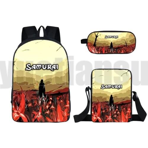 16 Inch 3 Pcs Set Bushido Samurai Backpack 3D Anime Travel Bookbag Japan Samurai Bagpack School Bag Pencil Case Shoulder Bag