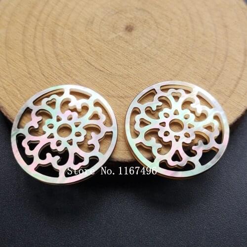20pcs/lot 25mm natural Hollow Round Flower cut Mother of Pearl Shell for DIY Earrings Jewelry Round Flower MOP Pearl shell
