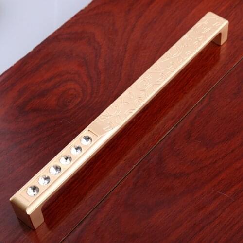 224mm modern fashion Rhinestone matte golden wardrobe wine cabinet door handle bronze crystal kitchen cabinet cupboard pull 8.8"