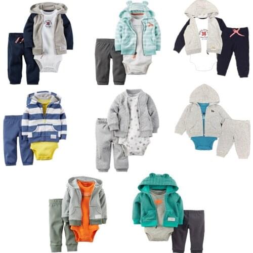 3pcs New Baby Boy Clothes Newborn Toddler Infant 100% Cotton Hoodies Coat + Romper Pants Trouser Outfit 3-24M Children Clothing