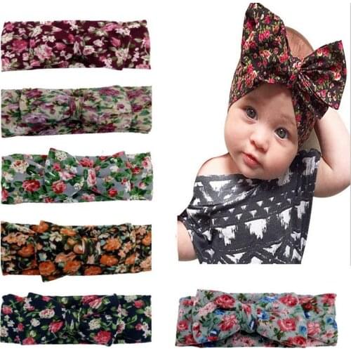 500PCS Floral Headband Children Girls Bow Knot Headbands Elastic Hairband Soft Turban Headwrap Rabbit Ears Hair Accessories
