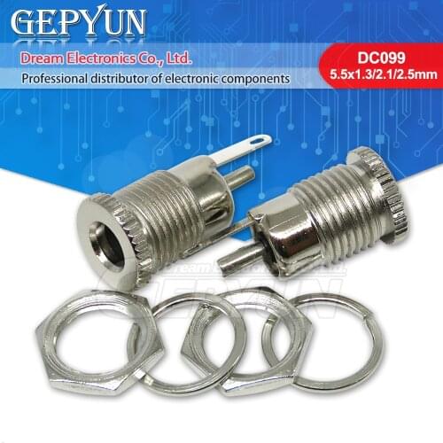 5pce/LOT DC099 5.5*1.3mm/5.5*2.1mm/5.5*2.5mm DC Power Jack Socket Female Panel Mount Connector Metal Open Hole 11MM