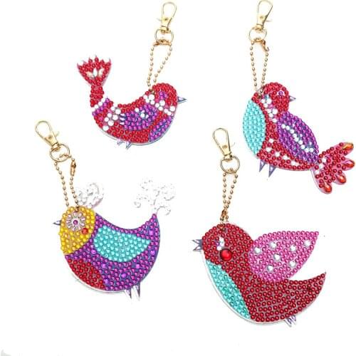 4pcs DIY Bird Mosaic Keyring Full Drill Special Shape Diamond Drawing Kit