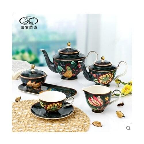 Peacock Green Palace Golden Edge Tea Set Gift Box Tea Set Western Cuisine Plate Dish Household Ceramic Tableware