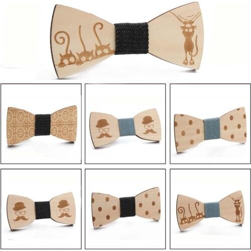 Wood Fashion Cat Bow Tie Men Accessories Super Style Wooden Bowtie Best Gifts For Hero father For him