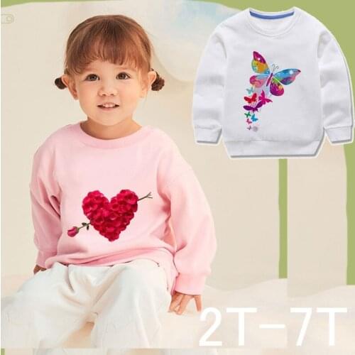 Kid Boys T-shirts Baby Long Sleeve Tops Children Autumn Butterfly Painted Rose Love Sweatshirt 2 3 4 5 6 7 Years Boy Girl Shirts