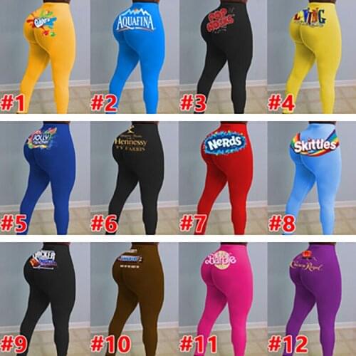 Fall 2020 Custom Letter Print High Waisted Workout Long Pants Tight Scrunch Butt Candy Snack Pants Fitness Womens Pants