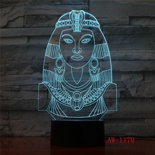 Egypt Sphinx Pharaoh Princess Bulb 3D RGB LED Night Light Multicolor Creative 7 Color Change USB Desk Lamp Kids Gift AW-1179