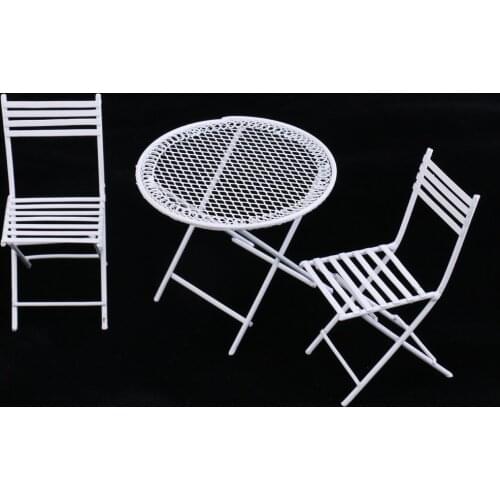 European Style Miniature Metal White Table Chair for 1/12 Dolls House Room Garden Furniture