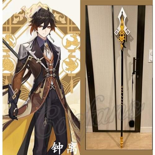 Genshin Impact Zhongli Cosplay Weapon Wig Long Christmas Brown Orange Hairs Cosplay Game zhong Li Vortex Vanquisher Spear Weapon