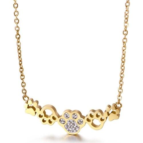 HOT SALE Silver & Gold Color Cute Animal Footprints Dog Cat Footprints Paw Necklaces Pendants Women Silver Jewelry