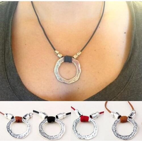 Gothic Silver Ring Loop Wax Leather Velvet Rope Sweater Chain Wizard Silver Bead Velvet Pagan Pendant Necklace for Women