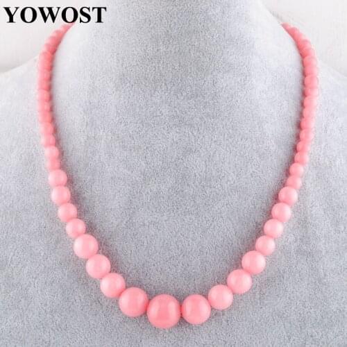 Chalcedony Gem Stone Round 6-14mm Gradated Beads Necklace 17.5 inches Fashion Women Jewelry IF3006