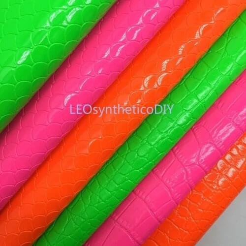 1PC 21X29CM Synthetic Letaher, Cuero Sintetico Embossed NEON Crocodile Leather For Making Bows Accessories LEOsyntheticoDIY T128