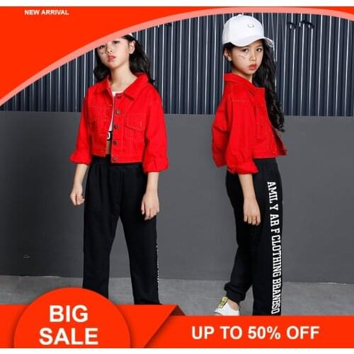 Teenage Girls Clothing Set 2018 Cotton Red Crop Jacket Top Pant Three Pieces Sets For Kids 8 9 10 11 12 13 14 Years Old