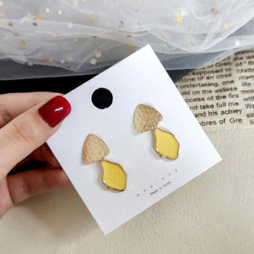 Korean Geometric Pendant Earrings Yellow Piercing Earrings Unique Design Flowers Resin Acrylic Pearl Crystal Dangle Stud Earring