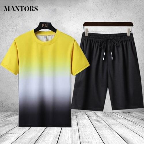 Men Sportsuits Fitness Two Pieces T-shirt Shorts Mens Tracksuit Patchwork Casual Fashion Track Suits Brand Clothong Set Homme