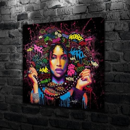 Fashion Graffiti Girl Hair Paintings Canvas Decorative Wall Pictures Home Decoration Living Room Decor