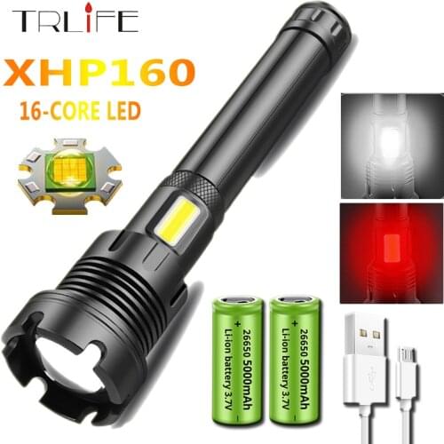 Powerful XHP160 16Core Led Flashlight Powerbank Torch Usb Rechargeable 10000mAh 26650 Battery Zoomable Aluminum Lantern for Camp