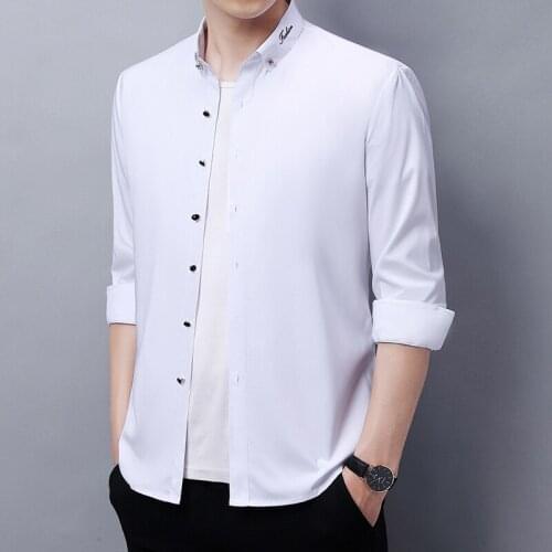 Mens New White Embroidery Long-sleeved Shirt Classic Business Office Design Casual Work Jacket High-quality Mens Clothing