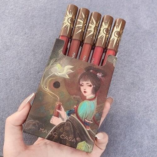 Ancient Girl 5Pcs Velvet Matte Lipstick Set Long-lasting Waterproof Sweatproof Cigarette Case Lipstick Suit Lips Makeup Cosmetic