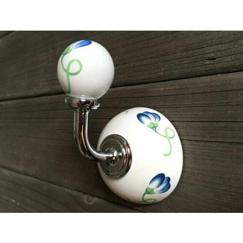 White Blue Flower Wall Hook Coat Hanger Hat Hangers Rack Hook Decorative Wall Hook Tower Hanger Curtain Tieback Hooks Hangers