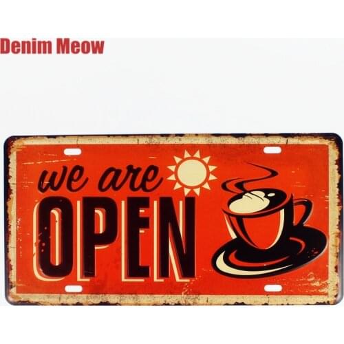 New We Are OPEN Vintage Metal Tin Signs Car Bar Garage Cafe Decor Wall Painting Art Poster Iron Billboard Plates 30x15 cm N181