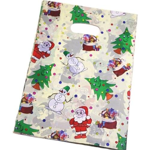 New Design Wholesale 100pcs/lot 25*35cm Santa Claus Gift Packaging Wedding Favors and Gifts Large Plastic Christmas Gift Bags