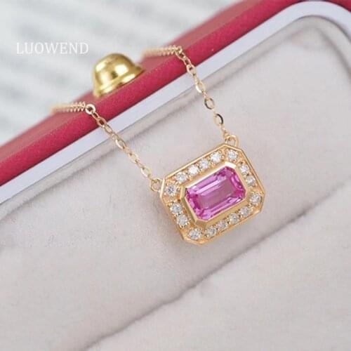 LUOWEND 18K Solid White Gold Pendant Necklace Real Emerald Natural Diamond Women Engagement Necklace Anniversary Luxury