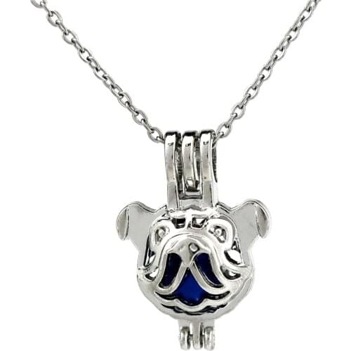 K850 Silver Alloy Shar Pei Dog Pearl Cage Pendant Chain Aroma Essential Oil Diffuser Locket Necklace