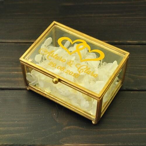 Personalized Glass Jewelry Box Bridesmaid Proposal Gift Box Gold Rimmed Jewelry Display Box Custom with hearts