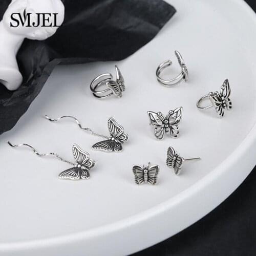 2020 Korean Style Multiple Butterfly Long Tassel Stud Earring Ear Piercing Animal Earrings For Women Wedding Jewelry Girls Gift