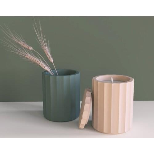 Concrete Candlestick Silicone Mold Polygonal Candle Holder Storage Cup Mold Nordic Simple Geometry Design DIY Cup Wax Lid Molds