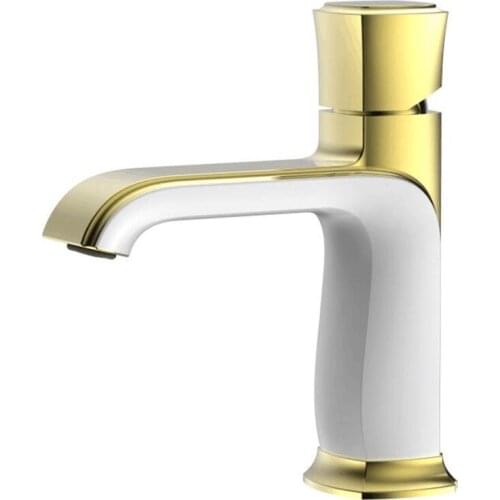 Bathroom Basin Faucet Cold and Hot Bathroom Sink Faucet Mixer Tap White/Black Rose Gold Brass Single Hole Mixer Deck Mounted Tap