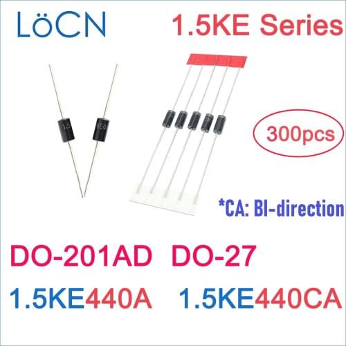 300PCS DO-201AD DO-27 1.5KE 1.5KE440A 1.5KE440CA DIP TVS UNI BI 440V LoCN High Quality