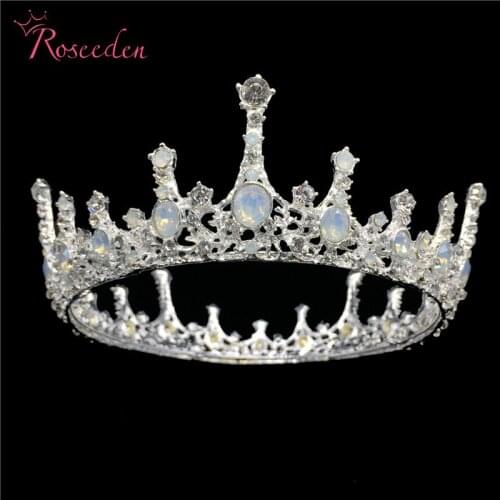 Trendy Opal Silver Color Round Queen Wedding Crown Bridal Tiara Rhinestone Diadem Head Hair Jewelry Accessories RE3055-1