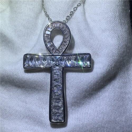 Vintage ANKH Cross Pendant AAAAA zircon 100% 925 Sterling silver Chain Cross Pendant Necklace for Women Men Wedding jewelry Gift