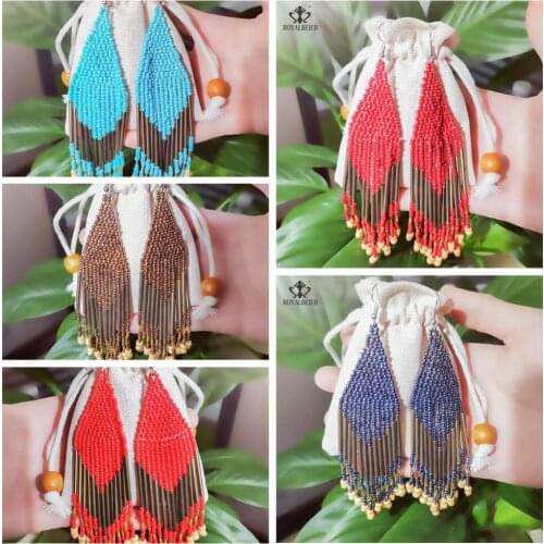 RoyalBeiery Tassel Drop Earrings Acrylic Beaded Earrings Classic Long Bohemian Pendant Earrings Wedding Jewelry Wholesale 1pair