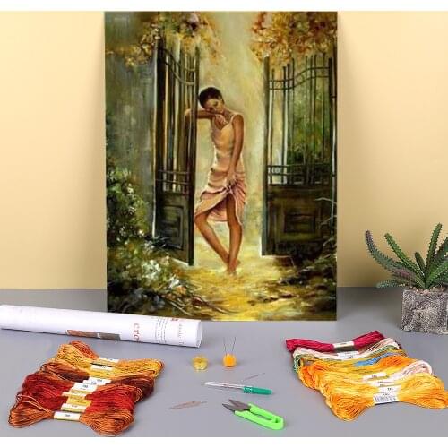 Portrait Woman Printed Water-Soluble Canvas 11CT Cross Stitch Set DIY Embroidery DMC Threads Handicraft Craft Different
