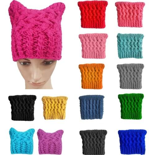 BomHCS Handmade Knitted Pussy Cat Hat Cats Ears Beanie Women Girls Winter Thick Warm Caps