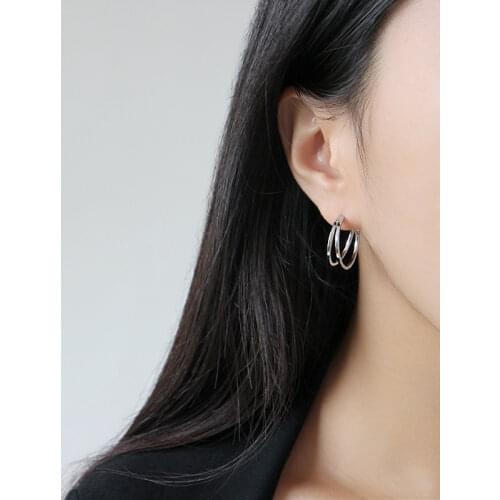 Simple double-layered line 925 sterling silver stud earrings for women, fashion earings femme gold color sterling silver jewelry