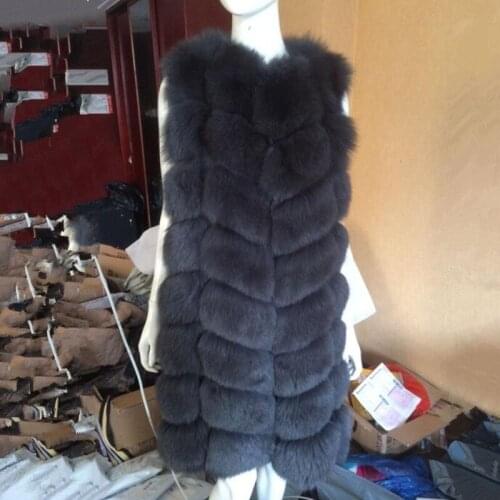 Long Real Fox Fur Vest for women Cotton-liner Sleeveless Natural Fur Waistcoat Winter Slim Genuine Fur Jacket