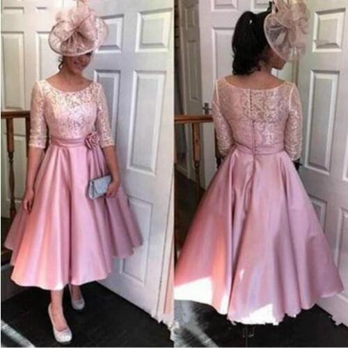 Elegant Women Dress Vestido de Novia Half Sleeves Lace Tea Length Mother dress 2021 A-Line Mother of The Bride Dresses