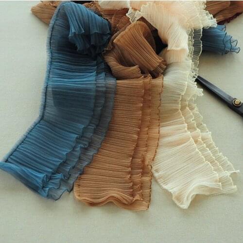 1.5M/lot 15cm wide Blue wine red camel three-layer folds wavy ruffled lace handmade girl princess dress DIY decorative lace W594