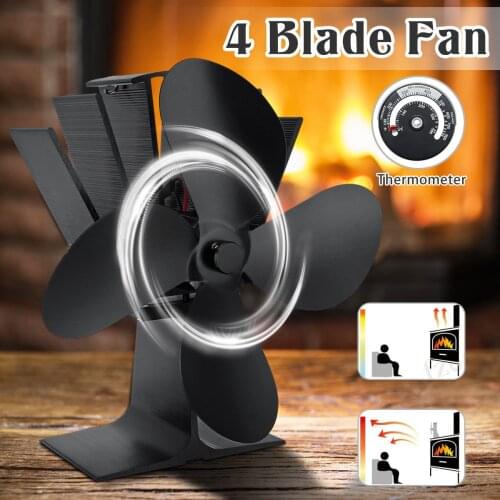 4 Blades Heat Powered Stove Fan Black Fireplace Log Wood Burner Ecofan Quiet Home Fireplace Fan Efficient Heat Distribution