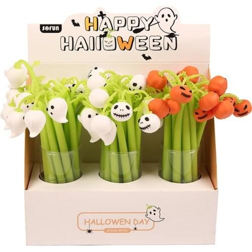 48 pcs/lot Bendable Halloween Pumpkin Gel Pen Cute 0.5mm black Ink neutral Pen Promotional Gift Stationery School Supplies